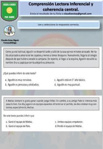 Comprensión lenguaje inferencial y coherencia central