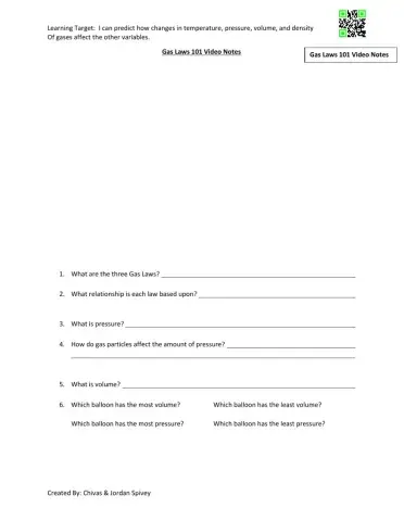 Gas Laws 101 Video notes with quiz