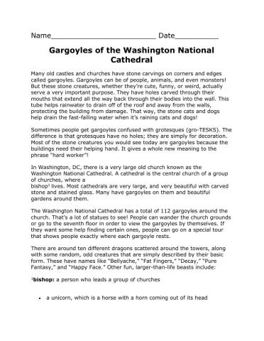 Gargoyle Comprehension Passage