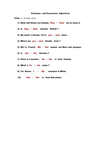 Possessive Adjectives and Personal pronouns