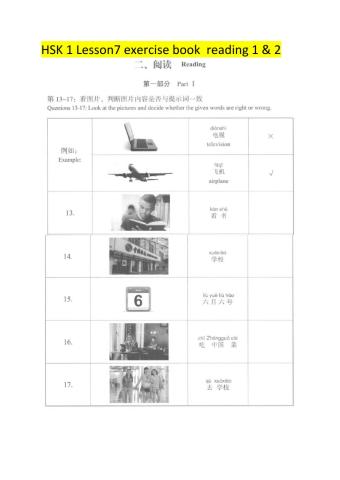 HSK 1 Lesson 7 exercisebook reading 1&2