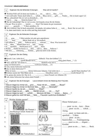 Kleidung: Adjektivdeklination