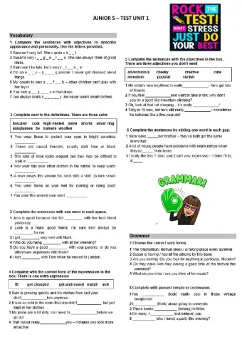 Test Junior 5 Unit 1