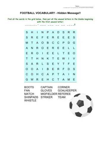 Football Vocabulary Wordsearch