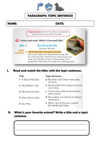 Paragraph: Topic Sentence