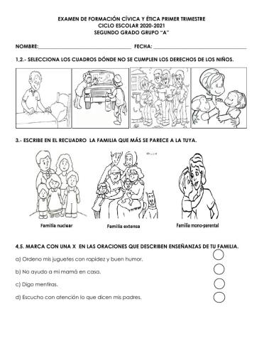 Formación Cívica y Ética evaluación primer trimestre
