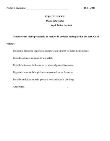 Piatra pițigoiului-planul simplu de idei