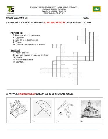 Examen de inglés primer trimestre