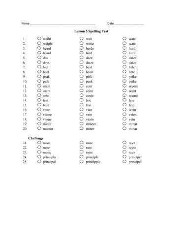 Journey  Spelling Test 5