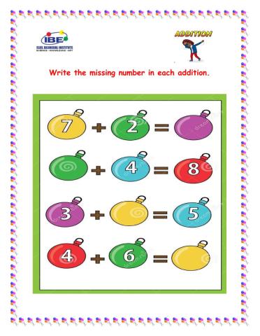 Write the missing number in each ADDITION