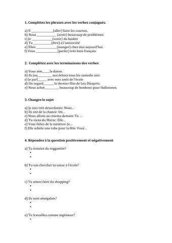 Verbes présent simple