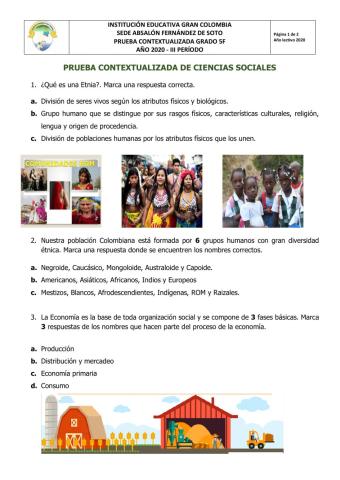 PRUEBA CONTEXTUALIZADA CIENCIAS SOCIALES. GRADO 5F
