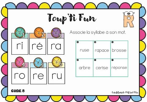 Toup'ti fun-R- associe la syllabe à son mot (PAt-In-Moi)