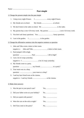 Past simple affirmative, negative, questions and short answers