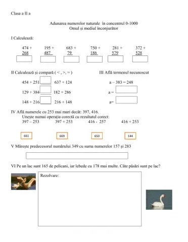 Adunarea numerelor naturale în concentrul 0-1000. Omul și mediul înconjurător