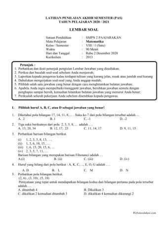 Latihan PAS 8 Ganjil