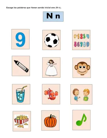 Escoge los dibujos que comienzan con sonido inicial n