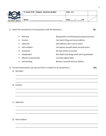 IGCSE Business Studies - Entrepreneurs