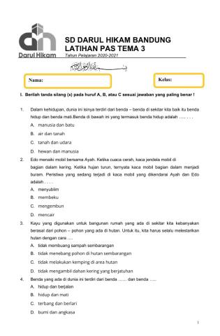 LATIHAN PAS TEMA 3 Kelas III