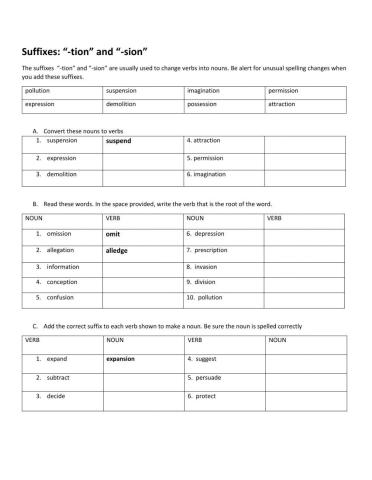 Suffix -sion- and -tion-
