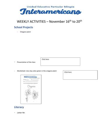 Preparatory -Weekly activities week 27