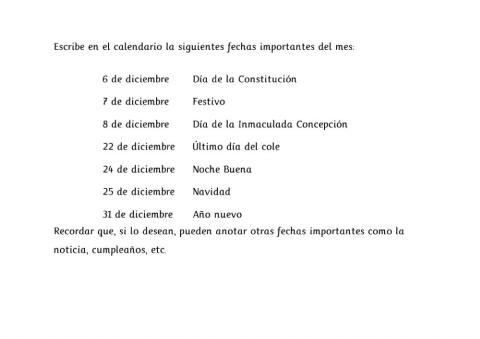 Calendario diciembre