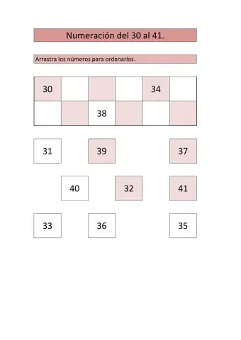 Numeración del 30 al 41