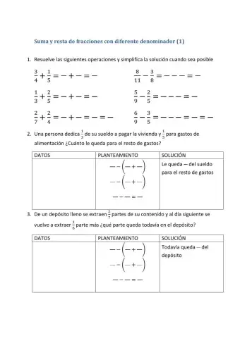 Fracciones con distinto denominador suma y resta