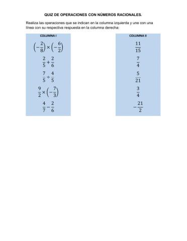 Quiz operaciones con números racionales