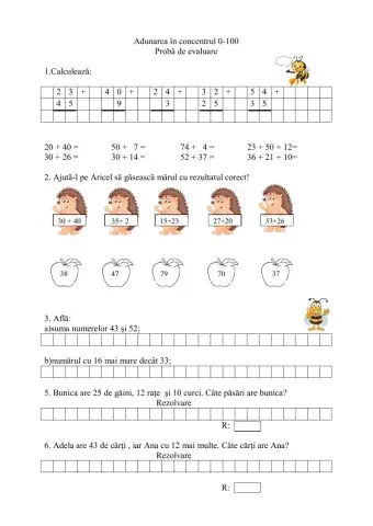 Adunarea în concentrul 0-100
