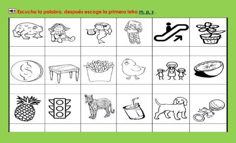 Escoge la primer letra M, P o S de la palabra.- 1