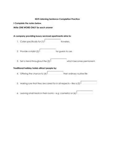 IELTS Listening Sentence Completion Practice