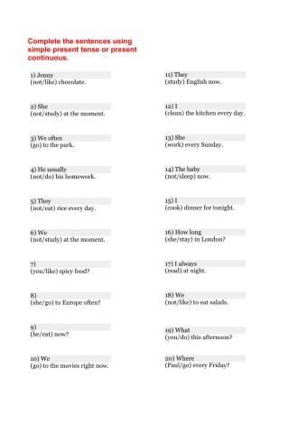 Present Simple and Present Continuous