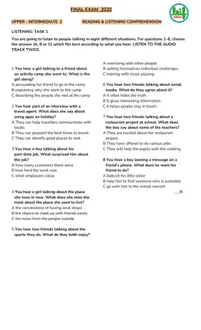 Upper 2- Listening and reading Final exam