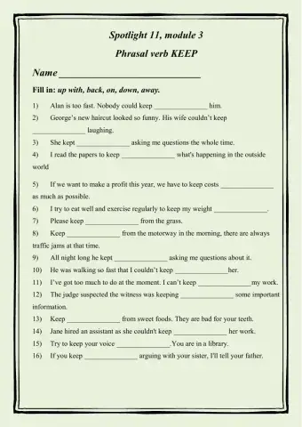 Spotlight 11, module 3. Phrasal verb keep