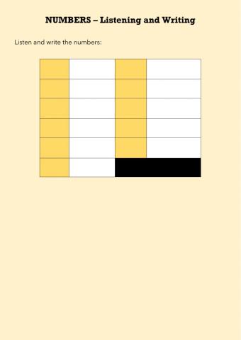 Numbers - Listening and Writing