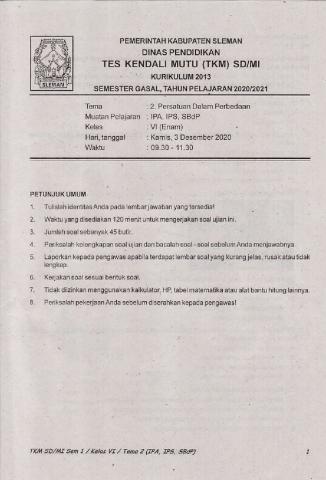 Penilaian Akhir Semester 1 Kelas 6