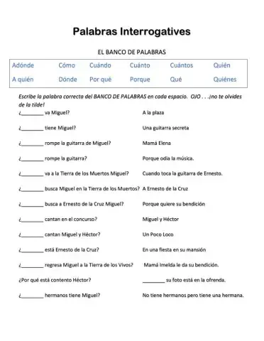 COCO:  Palabras Interrogativas