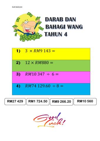 Darab dan bahagi wang tahun 4