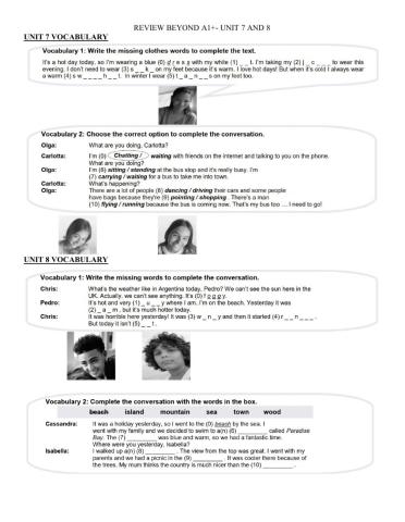 Beyond a1+ review unit 7 and 8