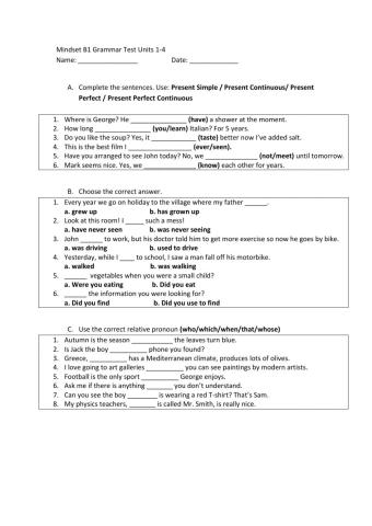 Mindset Units 1-4 Test