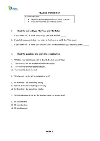 6th Grade - SRP - Week 6 - Reading Worksheet