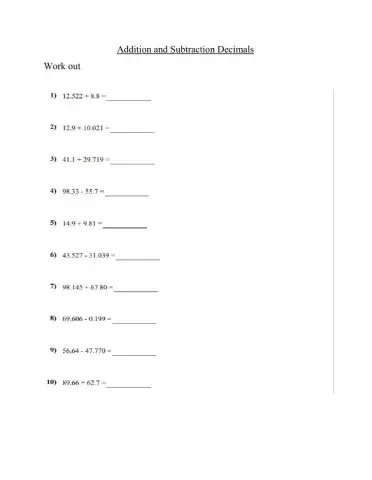 Addition and Subtraction Decimal