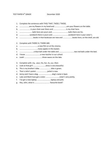 Test paper 4th Grade