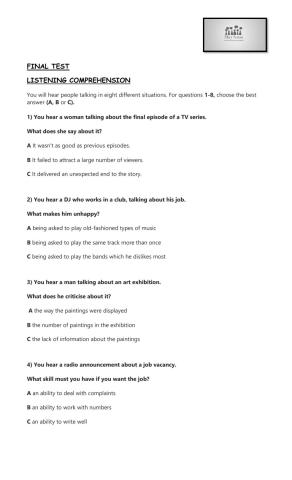 Final Test Listening - Senior 4