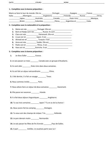 Prépositions plus noms géographiques