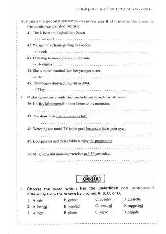 Bộ đề thi TA vào 6 - Đề số 6