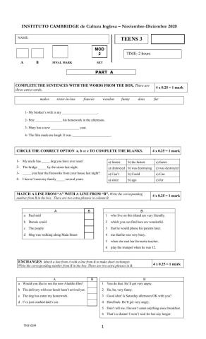 Teens 3 -FINAL EXAM-