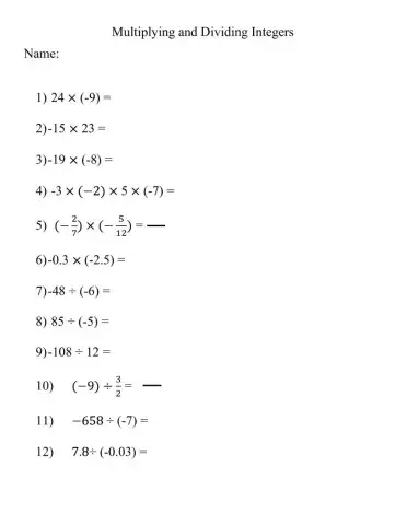 Multiplying and Dividing Integers