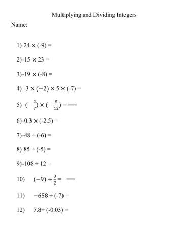 Multiplying and Dividing Integers